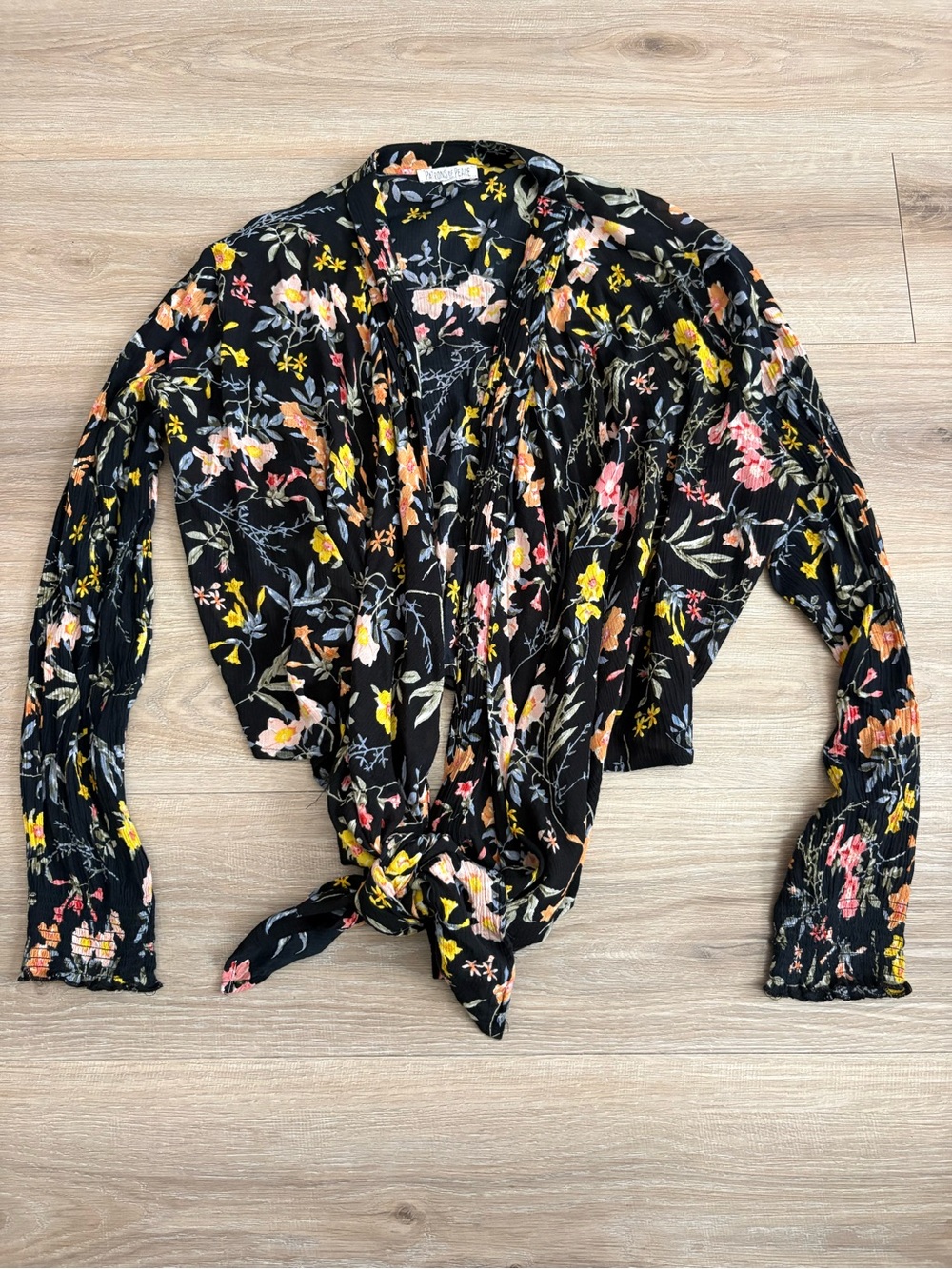 Patrons of Peace Black Floral Tie-Front Blouse